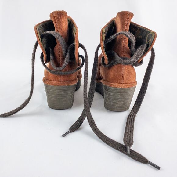 Anthropologie’s Fly London Suede Yama Rust Orange Ankle Booties Womens 36 US 5.5 - Picture 11 of 16